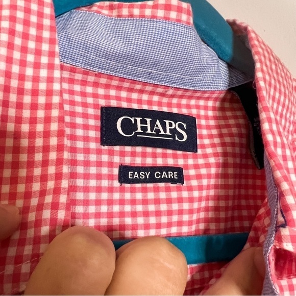 Chaps Men’s Pink Gingham Easy Care Button Up Dress Shirt Medium - Picture 4 of 7